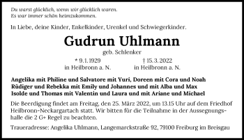 Traueranzeige von Gudrun Uhlmann von GESAMT