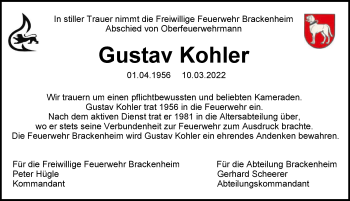 Traueranzeige von Gustav Kohler von GESAMT