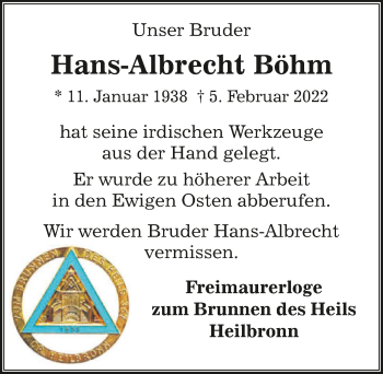 Traueranzeige von Hans-Albrecht Böhm von GESAMT