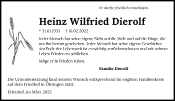 Traueranzeige von Heinz Wilfried Dierolf von GESAMT