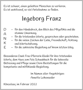 Traueranzeige von Ingeborg Franz von GESAMT