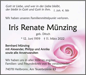 Traueranzeige von Iris Renate Münzing von GESAMT