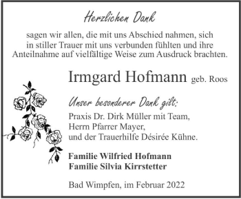 Traueranzeige von Irmgard Hofmann von GESAMT