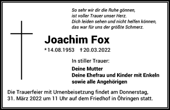 Traueranzeige von Joachim Fox von GESAMT