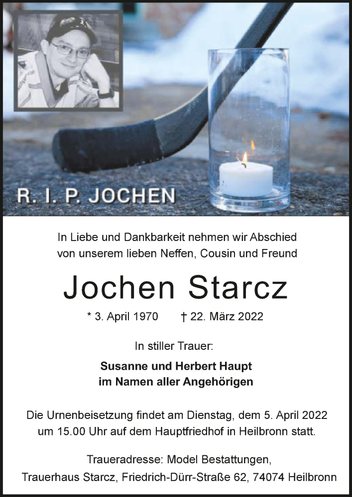  Traueranzeige für Jochen Starcz vom 26.03.2022 aus GESAMT