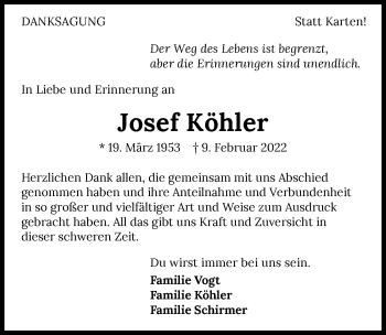 Traueranzeige von Josef Köhler von GESAMT