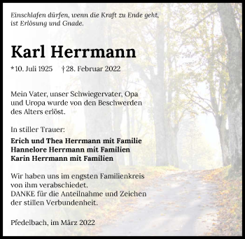 Traueranzeige von Karl Herrmann von GESAMT