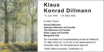 Traueranzeige von Klaus Dillmann von GESAMT
