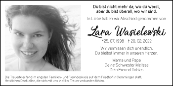 Traueranzeige von Lara Wasielewski von GESAMT