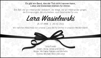 Traueranzeige von Lara Wasielewski von GESAMT