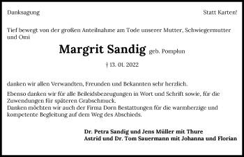 Traueranzeige von Margrit Sandig von GESAMT