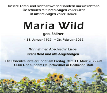 Traueranzeige von Maria Wild von GESAMT