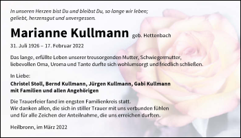 Traueranzeige von Marianne Kullmann von GESAMT