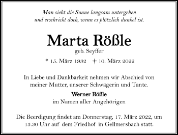 Traueranzeige von Marta Rößle von GESAMT