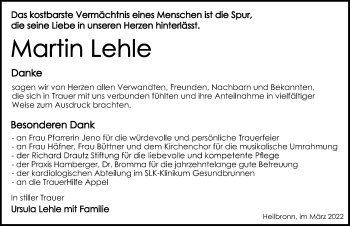 Traueranzeige von Martin Lehle von GESAMT