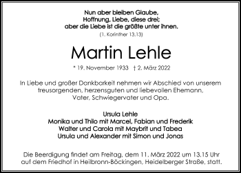 Traueranzeige von Martin Lehle von GESAMT