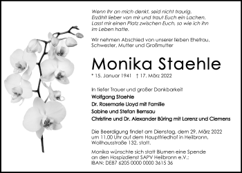 Traueranzeige von Monika Staehle von GESAMT