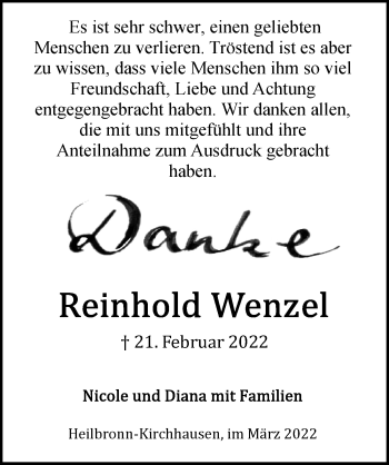 Traueranzeige von Reinhold Wenzel von GESAMT