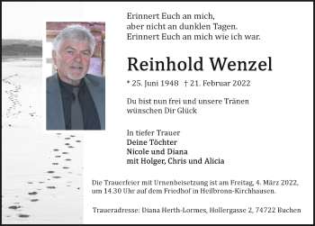 Traueranzeige von Reinhold Wenzel von GESAMT