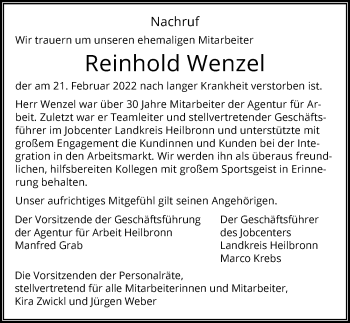 Traueranzeige von Reinhold Wenzel von GESAMT