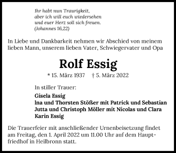 Traueranzeige von Rolf Essig von GESAMT