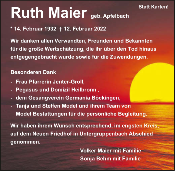 Traueranzeige von Ruth Maier von GESAMT