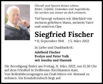 Traueranzeige von Siegfried Fischer von GESAMT