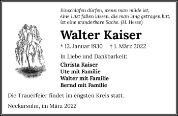 Traueranzeige von Walter Kaiser von GESAMT