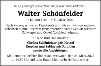 Traueranzeige von Walter Schönfelder von GESAMT