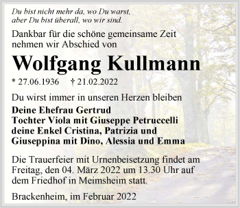 Traueranzeige von Wolfgang Kullmann von GESAMT