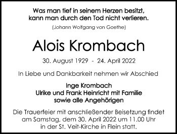 Traueranzeige von Alois Krombach von GESAMT