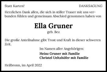 Traueranzeige von Ella Gruner von GESAMT