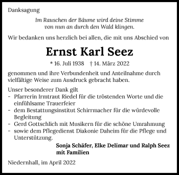 Traueranzeige von Ernst Karl Seez von GESAMT