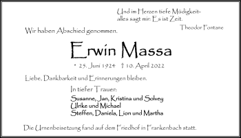 Traueranzeige von Erwin Massa von GESAMT