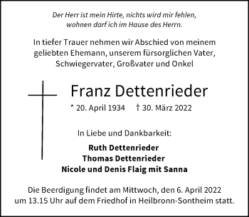 Traueranzeige von Franz Dettenrieder von GESAMT