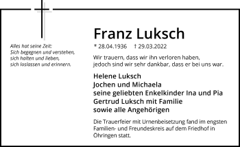 Traueranzeige von Franz Luksch von GESAMT