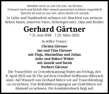 Traueranzeige von Gerhard Gärtner von GESAMT