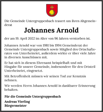 Traueranzeige von Hans Arnold von GESAMT