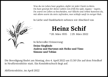 Traueranzeige von Heinz Schif von GESAMT