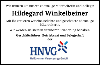 Traueranzeige von Hildegard Winkelbeiner von GESAMT