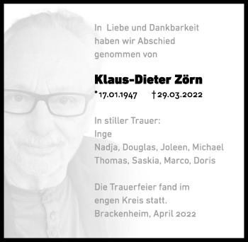 Traueranzeige von Klaus-Dieter Zörn von GESAMT