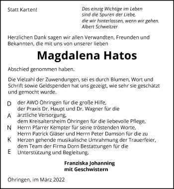 Traueranzeige von Magdalena Hatos von GESAMT