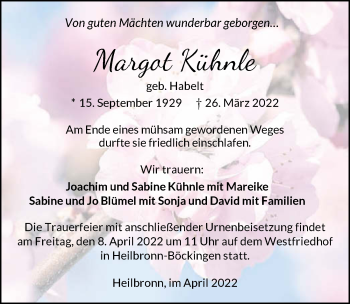 Traueranzeige von Margot Kühnle von GESAMT