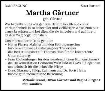 Traueranzeige von Martha Gärtner von GESAMT