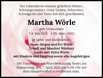 Traueranzeige von Martha Wörle von GESAMT