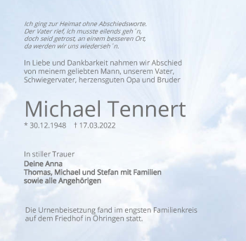 Traueranzeige von Michael Tennert von GESAMT