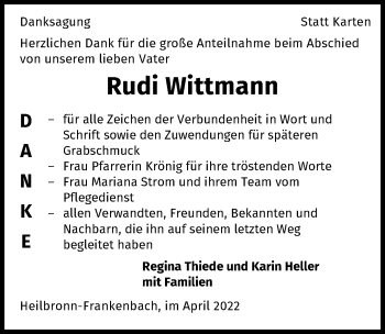 Traueranzeige von Rudi Wittmann von GESAMT