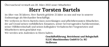 Traueranzeige von Torsten Bartels von GESAMT