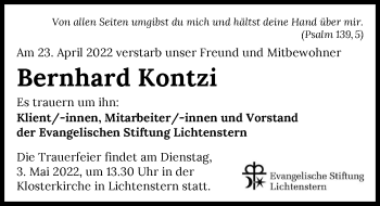 Traueranzeige von Bernhard Kontzi von GESAMT