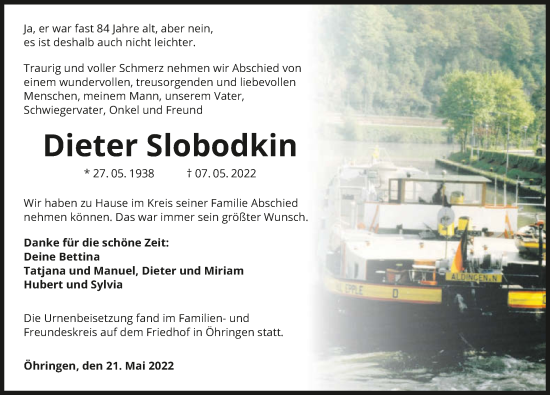 Traueranzeige von Dieter Slobodkin von GESAMT